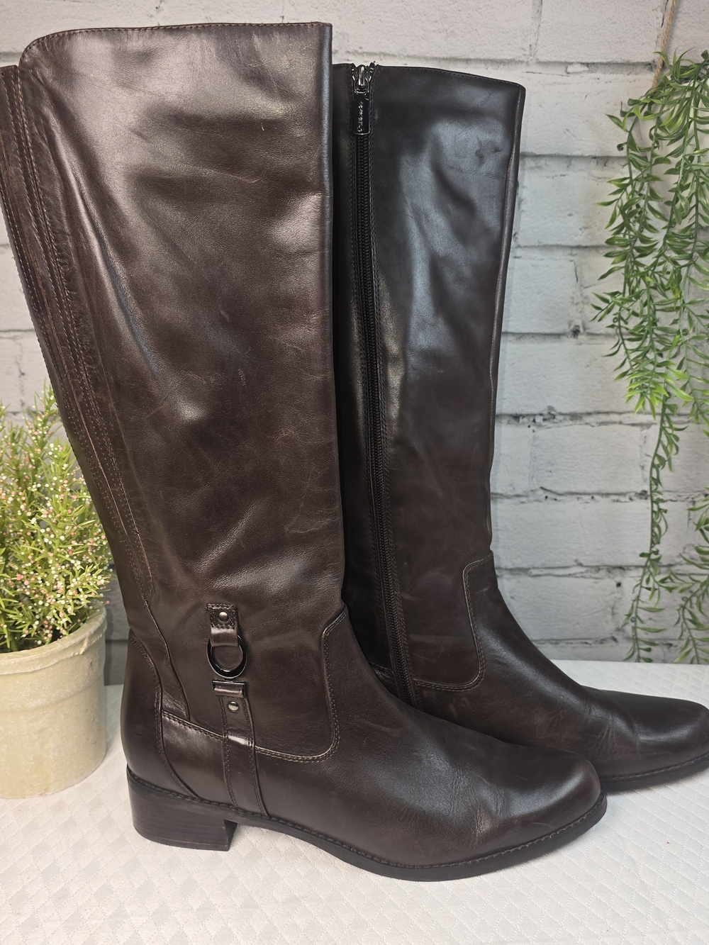 BLONDO VALLERA KNEE-HIGH RIDING BOOTS BROWN LEATHER WOMENS AQUA PROTECT SZ 11
